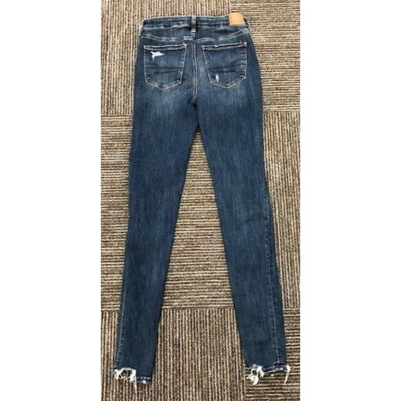 American Eagle Women's Distressed Blue Raw Hem Next Level Stretch Hi-Rise Jeggin - Picture 2 of 4